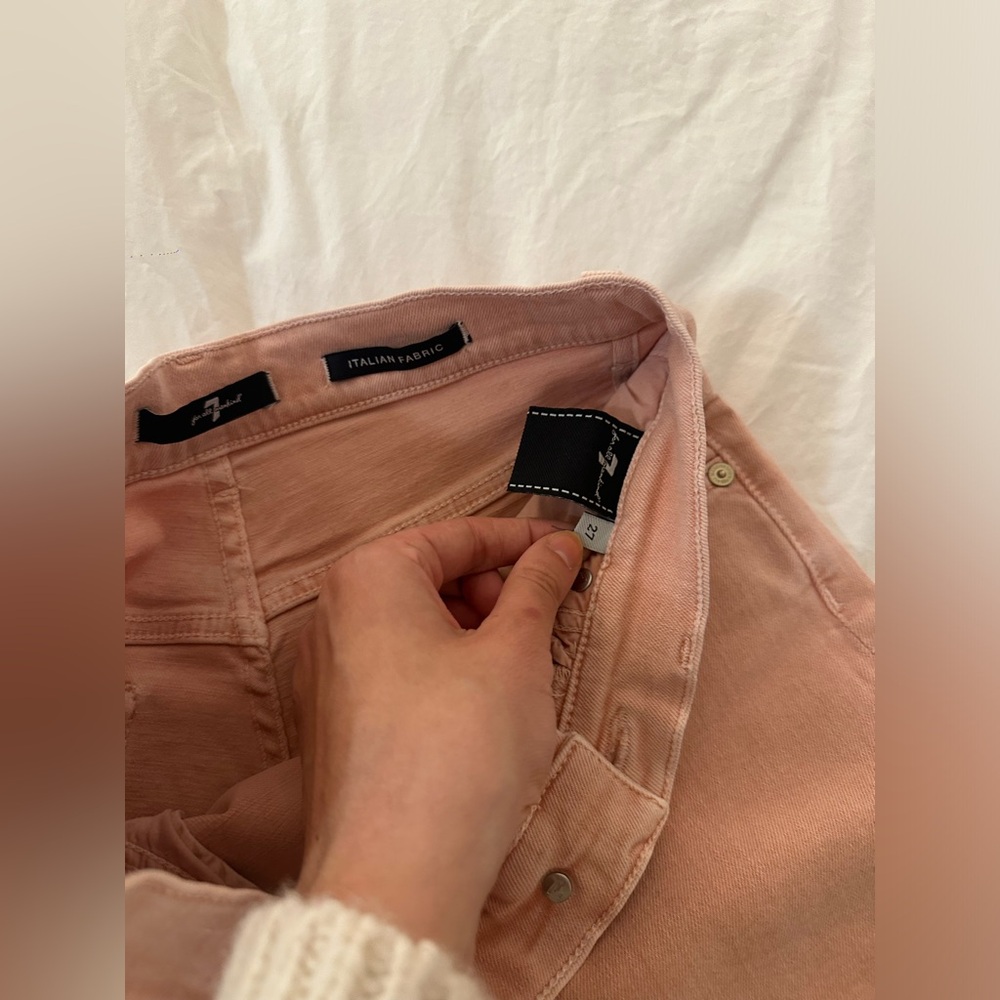 7 For All Mankind salmon pink Italian fabric straight leg jeans size 27 denim - Picture 2 of 3